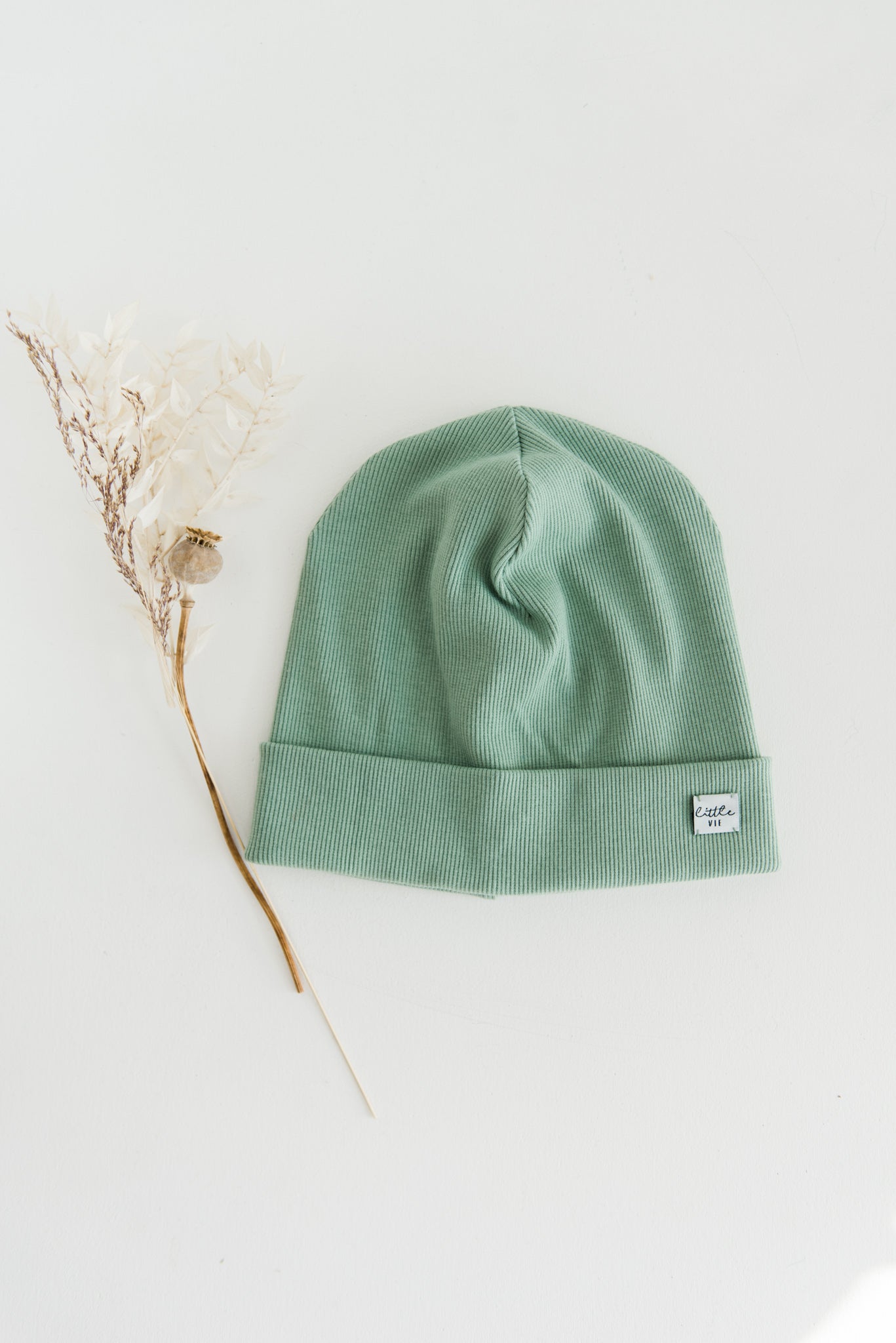 Rib Turn-Up Beanie // sage green