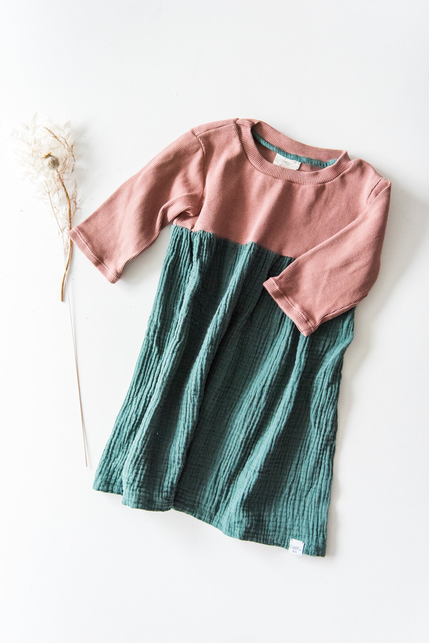 Material Mix Dress Longsleeve // Rib // old rose atlantic green