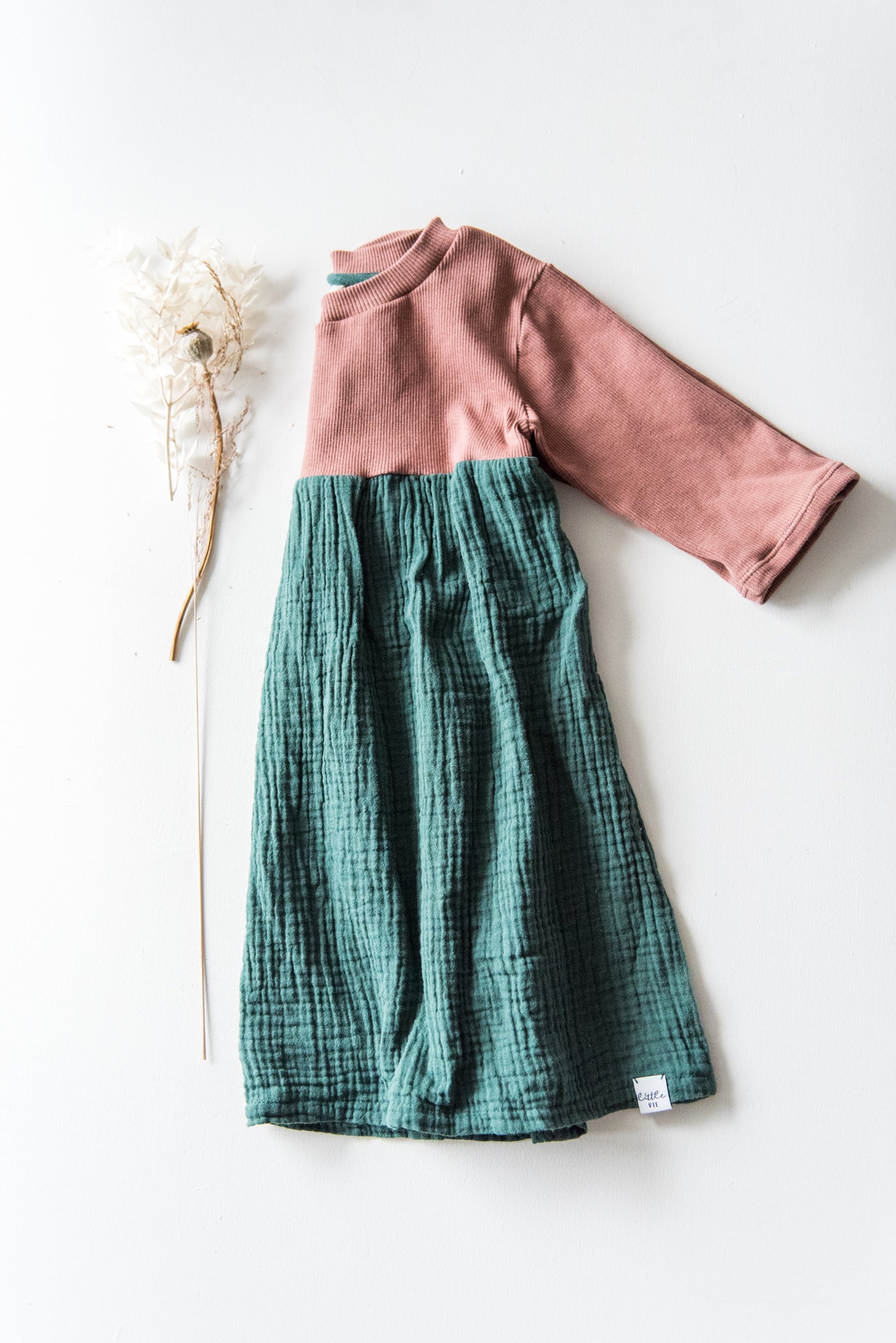 Material Mix Dress Longsleeve // Rib // old rose atlantic green